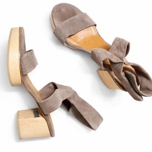 COCLICO Suede Ankle Wrap Block Heel Sandals size 38 or 7.5